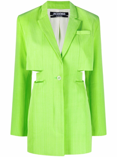 Jacquemus Le Robe Bari斜纹迷你西服连衣裙 In Green