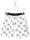 Moncler Kids White Shorts With Deconstructed Navy Blue Logo In White