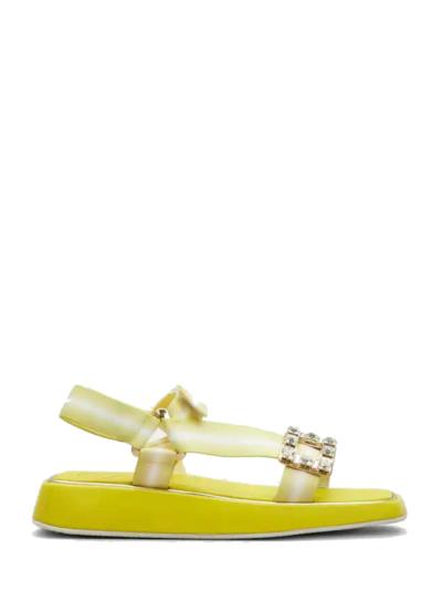 Roger Vivier Vivier Slide Trekky Strass Buckle Sandals In Yellow