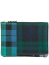 Comme Des Garçons Green Tartan Patchwork Clutch In Green