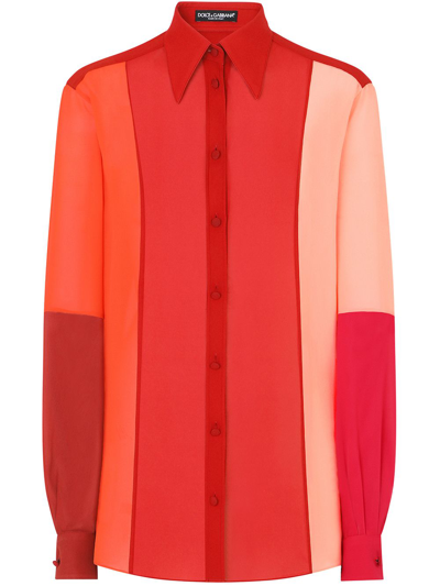 Dolce & Gabbana Colorblock Butto-down Chiffon Shirt In Red