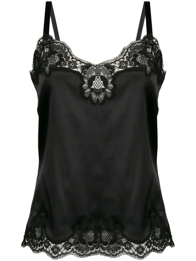 Dolce & Gabbana Floral Lace-trimmed Silk-blend Satin Camisole In Black