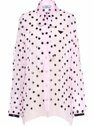 Prada Sequin-embellished Pussy-bow Chiffon Shirt In Pink