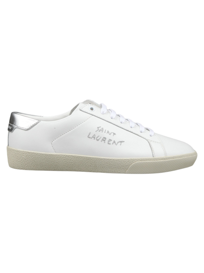 Saint Laurent Court Classic Logo-embroidered Leather Sneakers In White