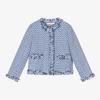 Il Gufo Tweed Tonal Fringe-edge Jacket In Blue