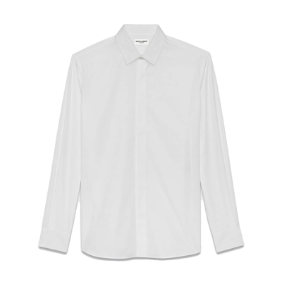 Saint Laurent Men's Yves Collar Shirt In Cotton Poplin In Blanc