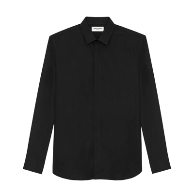 Saint Laurent Men's Yves Collar Shirt In Cotton Poplin In Black