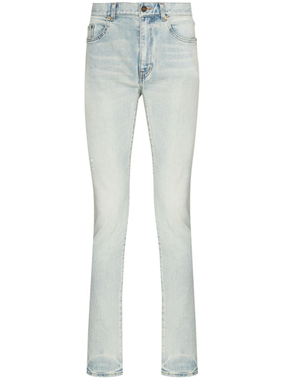 Saint Laurent Distressed Skinny Jeans In Blu