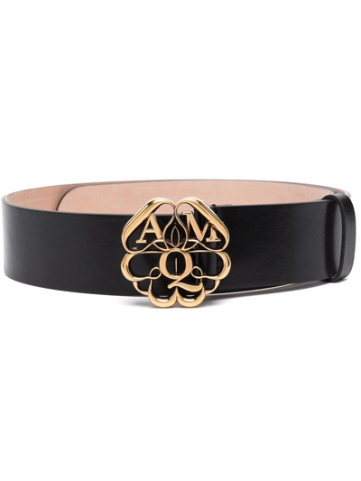 Alexander Mcqueen Logo Seal Belt In Nero