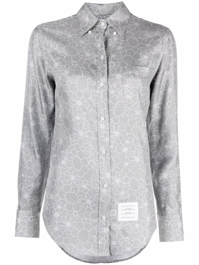 Thom Browne Floral-print Oversized Cotton Shirt In Grey