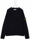 Stone Island Kids' Compass-motif Ribbed-knit Jumper In Black