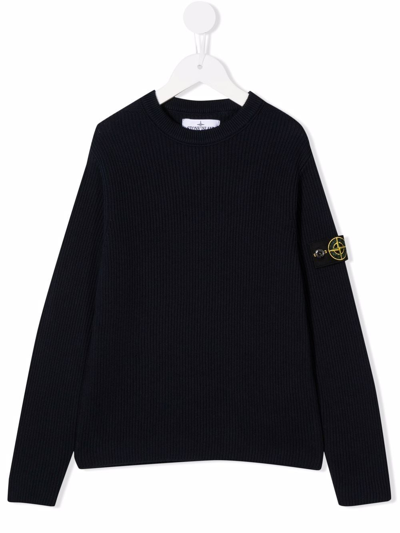 Stone Island Kids' Compass-motif Ribbed-knit Jumper In Black