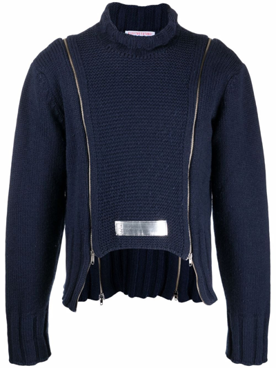 Pre-owned Walter Van Beirendonck 1990s Double-zipped Cropped Jumper In Blue