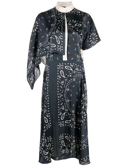 Sacai Bandana-print High-neck Silk Midi Dress In Blue | ModeSens