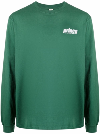 Sporty And Rich Logo-print Long-sleeve T-shirt In Green