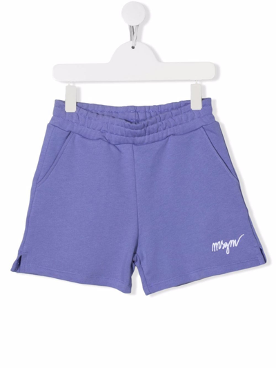 Msgm Kids' Logo-print Track Shorts In Purple