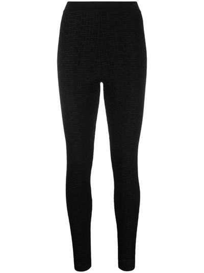 Balmain Textured Knitted Monogram Leggings In Pa Black