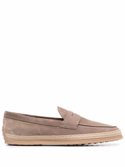 Tod's Woven-trim Penny Loafers In Neutrals