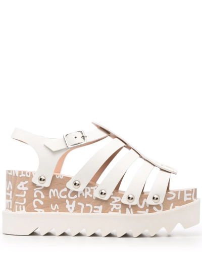 Stella Mccartney Logo印花坡跟凉鞋 In White