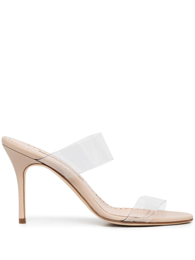 Manolo Blahnik Scolto 90mm Transparent Mules In Blush