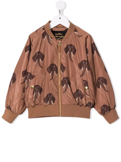 Mini Rodini Kids' Elephants Printed Bomber Jacket In Brown