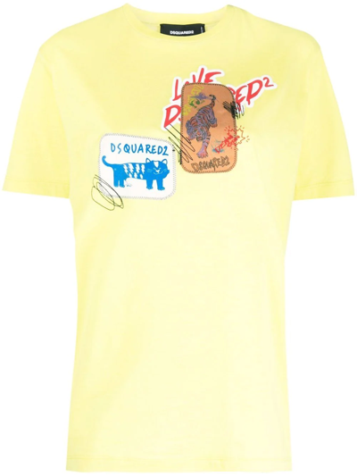 Dsquared2 Patch-detail Cotton T-shirt In Yellow