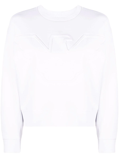 Emporio Armani Embossed-logo Long-sleeved Sweatshirt In White