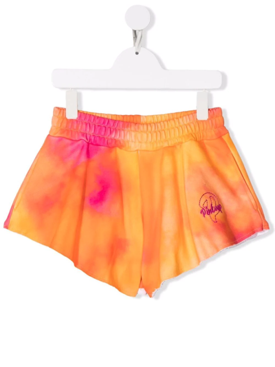 Pinko Teen Embroidered-logo Flared Shorts In Orange