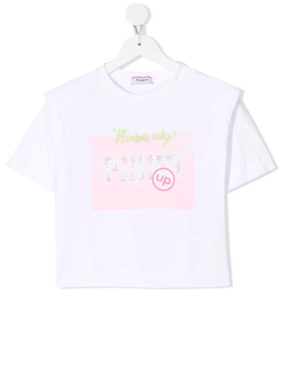Pinko Teen Rhinestone-logo T-shirt In White