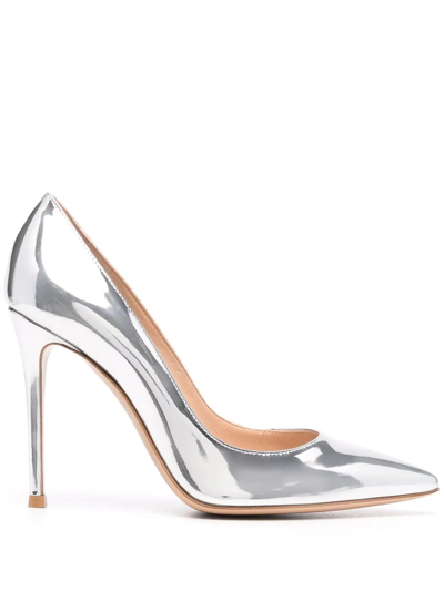 Gianvito Rossi Metallic Napa Open-toe Pumps In Metallic Silver