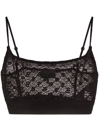 Ganni Floral Lace Bralette In Black