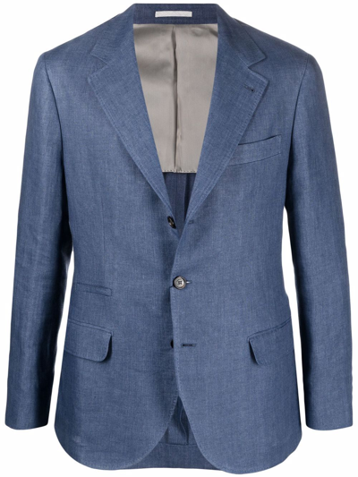 Brunello Cucinelli 单排扣亚麻西装夹克 In Blue