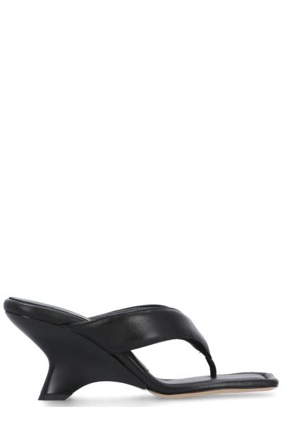 Gia Borghini Leather Thong Wedge Sandal In Black