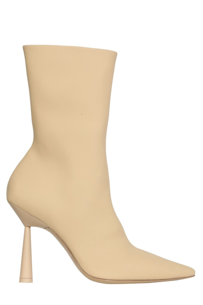 Gia Borghini X Rhw 7 Rubberized Leather Ankle Boots In Beige