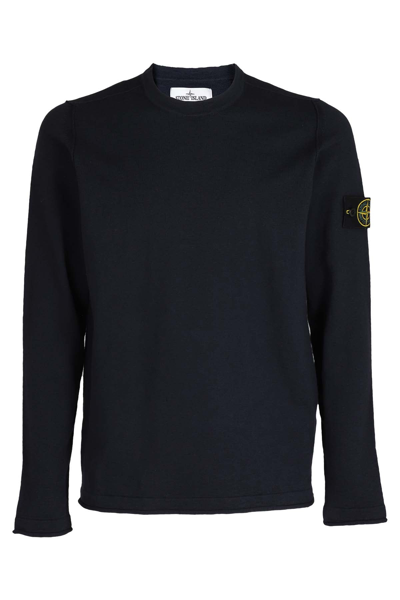 Stone Island Logo Patch Knitted Jumper In Navy