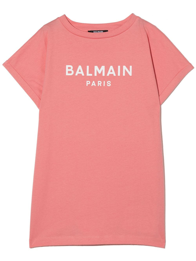 Balmain Kids' Logo-print Cotton T-shirt In Pink