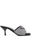 Prada Crystal Embellished Open-toe Pumps In Black