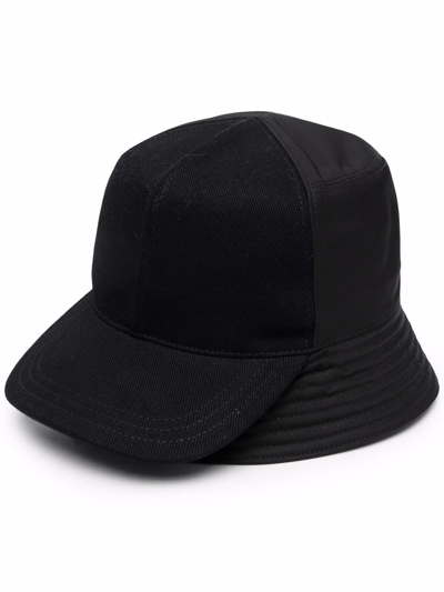 Prada Baseball-panel Leather Bucket Hat In Black