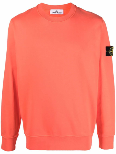 Stone Island Logo-patch Relaxed-fit Cotton-jersey Sweatshirt In Orange