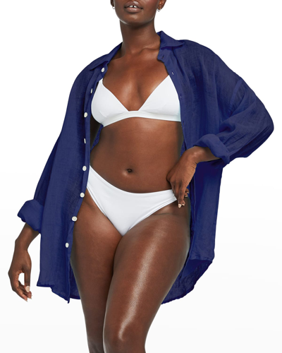 Vitamin A Playa Button-front Coverup Shirtdress In Ecolinen Gauze Mi