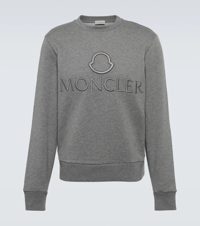 Moncler Grey Logo Outline Embroidered Sweatshirt In 989 Grey