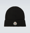 Moncler Black Logo Ribbed Knit Beanie Hat