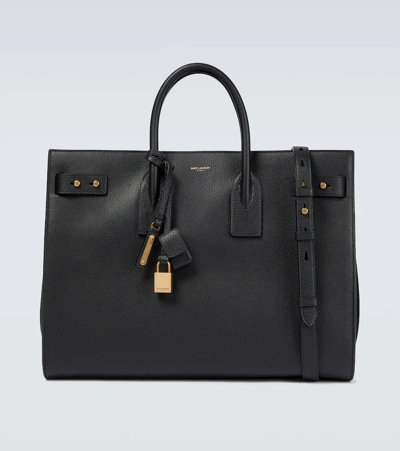Saint Laurent Sac De Jour Thin Large Leather Bag In Noir