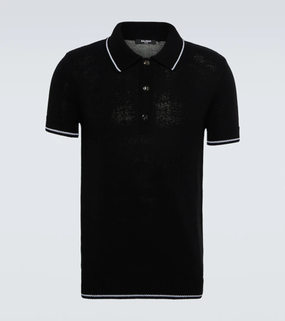 Balmain Wool-blend Polo Shirt In Noir/blanc