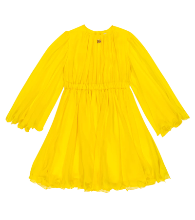 Dolce & Gabbana Babies' Kids Silk Long-sleeved Dress (2-6 Years) In Giallo Limone