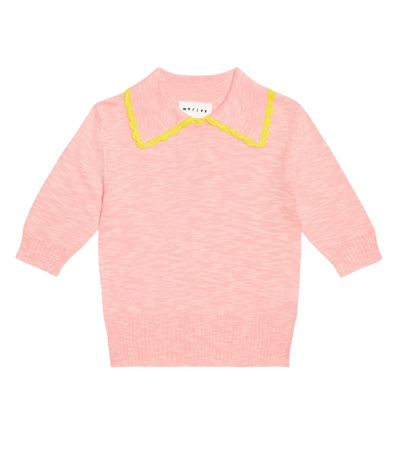Morley Kids' Party Knitted Cotton-blend T-shirt In Prawn/canari