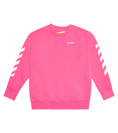 Off-white Kids' Diag 条纹印花卫衣 In Fuchsia