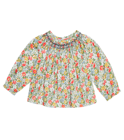 Bonpoint White Blouse For Baby Girl With Flowers In Blue