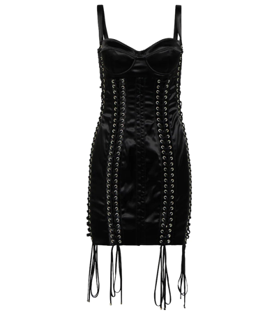 Dolce & Gabbana Laced Bustier-bodice Satin Mini Dress In Black