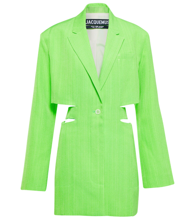 Jacquemus La Robe Bari Long Sleeve Cutout Blazer Minidress In Green
